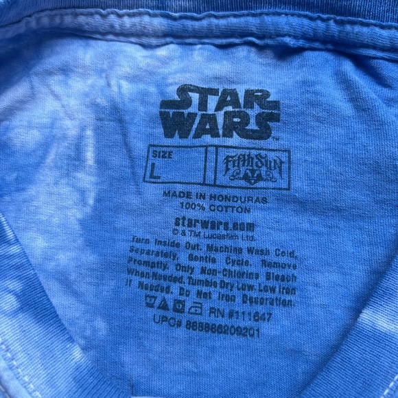 NWOT Disney Star Wars Fifth Sun R2D2 Tie Dye Blue White T-shirt - Picture 3 of 3